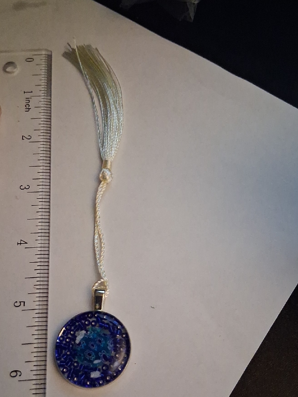 Handmade Mosaic Glass Bead Bookmark with White Tassel - Picture 3 of 3